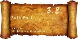 Balk Emil névjegykártya